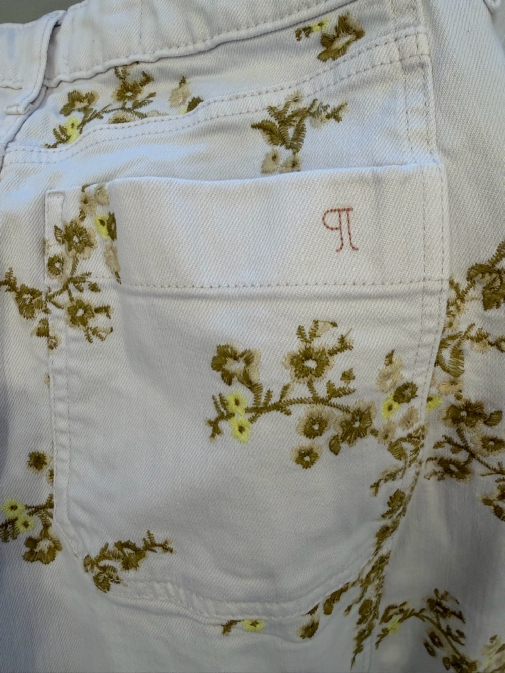 Anthropologie cream barrel Pants with Yellow/green Floral Embroidery - Picture 14 of 16